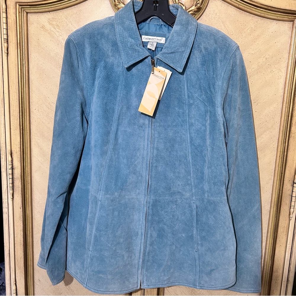 Coldwater Creek Light Blue Zip Front Suede Leather Jacket NEW NWT